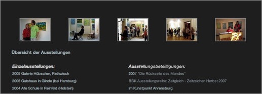 Screenshot der Seite Uebersicht der Ausstellungen